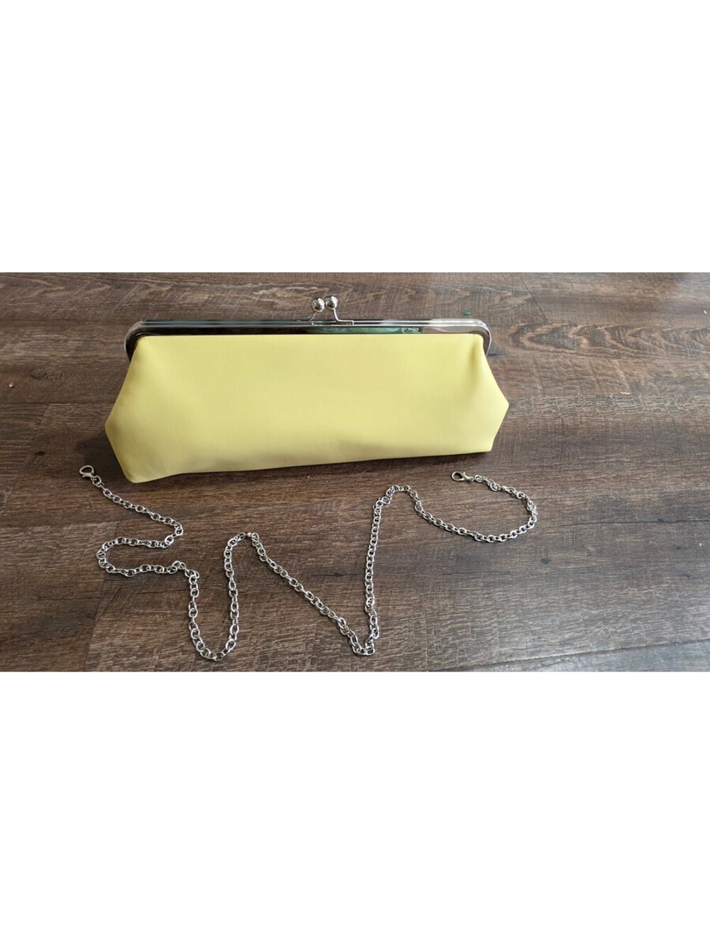 Yellow Clutch Purse with Silver Chain Strap